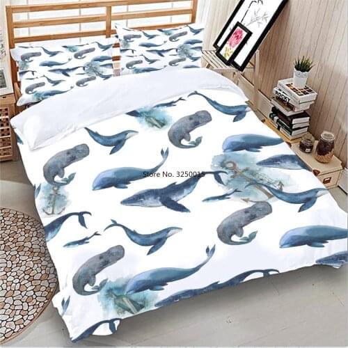 Cute Blue Whale Bedding Set Ocean Duvet Cover Queen S Single Twin Double King Home Textiles Dropship