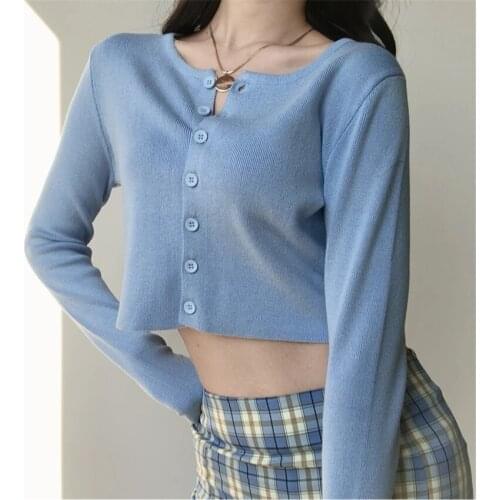 Korean style Short knit sweater Women thin knit jacket Fashion knitting jacket Coal Coal Sun protection Crop Top