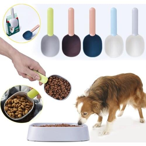 Multifunctional Dog Food Spoon Pet Feeding Spoon With Sealed Bag Clip Creative Measuring Cup Curved Design,Easy To Clean