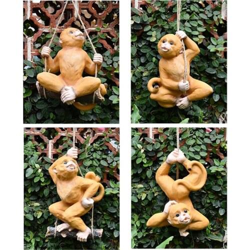 Simulation Animal Statue Ornament Resin Hanging Monkey Gardent Tree Pendant for Outdoor Home Shelf TN88
