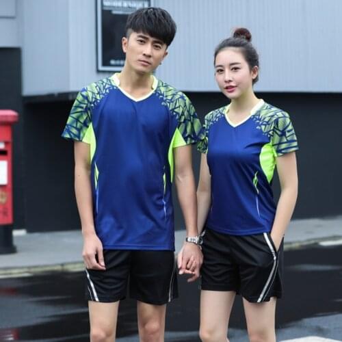 2019 New Style Badminton Sportswear Breathable Men Shirt V-Neck Badminton Shorts T-shirts for Women Tennis Running Shirts