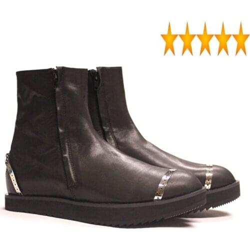 Handmade Men Classic Motor Italy Biker High Top Ankle Nature Leather Punk Hidden Heel Runway Metal Boots Male Shoes