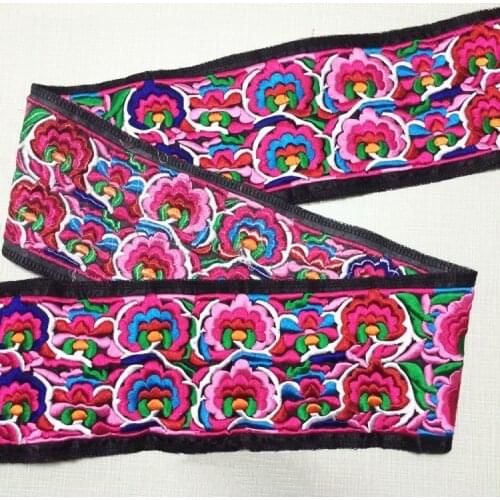 Miao embroidery satin fabric lace trim 10cm denim dress collar ribbon tape webbing ethnic tribal thai india boho DIY accessory