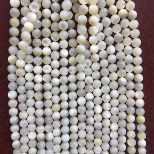 Undyed Natural Stone South Sea White Shell Gemstone 15" Strand 6/8/10MM Round Loose Beads For Bracelet Jewelry Making DIY