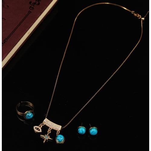 Lucky Blue Eyes Pendant Necklace Earrings Arab Women Gold Jewelry Set Gift Turkish Women Necklace/earrings/rust Steel Bracelet