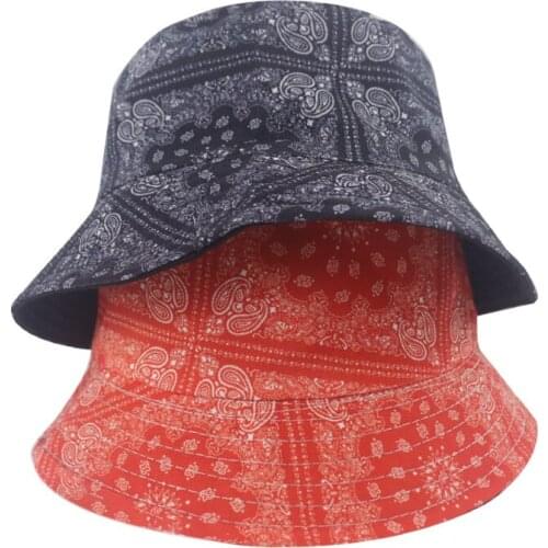 Bucket-Hats Korean Paisley Pattern Sunscreen Men Women Fisherman Cat Cotton Fashion Anti-sun Black Red Hip-hop Panama Hat