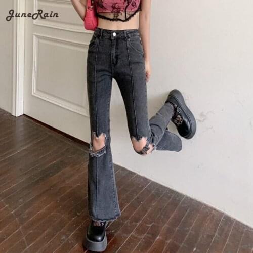 Sexy Vintage Hole Ripped Jeans Women Wide Leg Denim Flare Slim Pants High Waist Party Casual Trousers Bodycon Bell Bottoms Pants