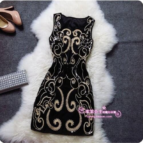 Embroidery totem sequin plus size sexy vintage elegant women black summer dress,party dress women,vestidos,vestidos de fiesta