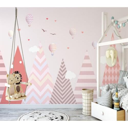 Custom wallpaper 3d hand-painted Nordic pink geometric hot air balloon abstract geometric childrens room indoor background wall