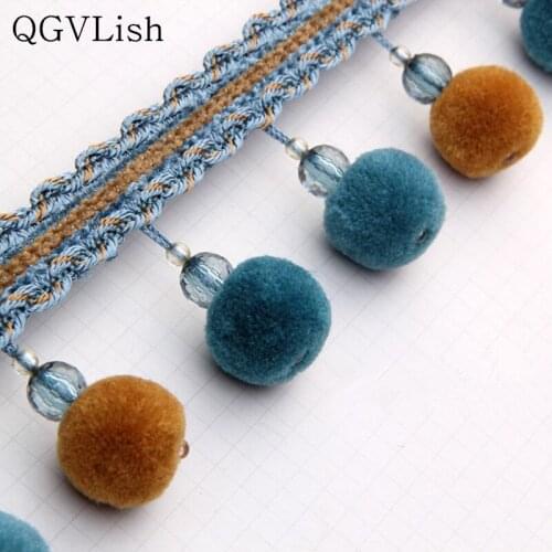 QGVLish 12M Pompon Curtain Lace Trim Tassel Fringe DIY Sewing Wedding Sofa Stage Lamp Edge Decor Curtain Accessories Lace Ribbon
