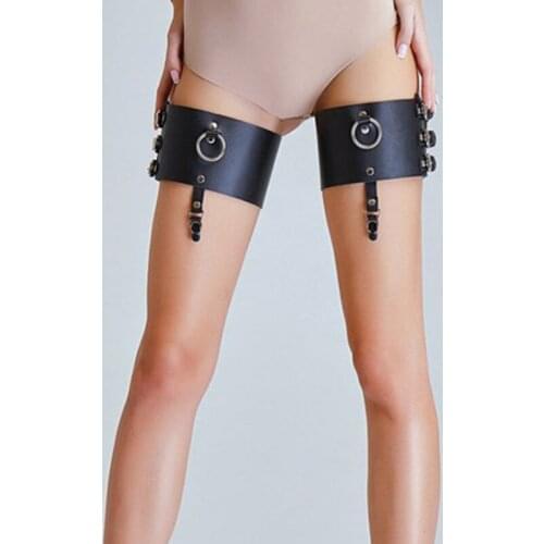 1 Pair Adjustable Elastice Leather Leg Harness Garter Belt Gothic Thigh Ring Garter -MX8