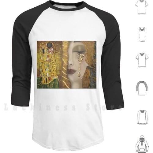 My Klimt Serie : Gold Hoodie Long Sleeve Gustav Klimt Klimt Gold Masterpiece Girl Woman Eye Tears Green Yellow