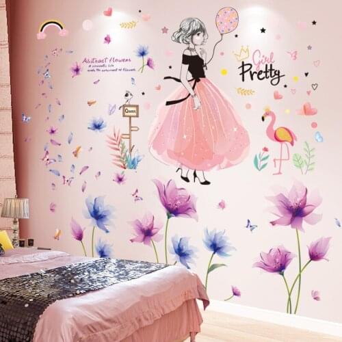 [shijuekongjian] Ballet Dancers Girl Wall Stickers DIY Flower Plants Mural Decals for Kids Room Baby Bedroom House Decoration