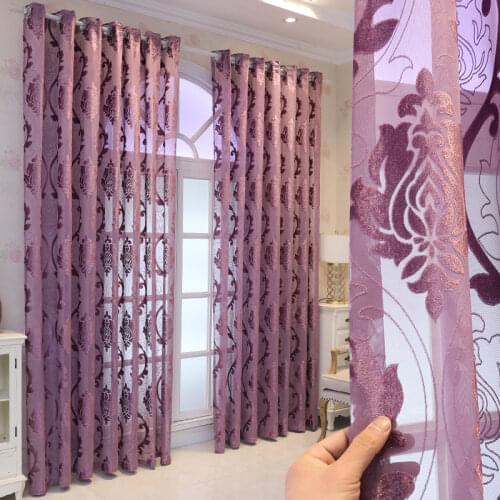 Luxury Violet Floral Sheer Curtains for Bedroom Jacquard Flower Transparent Voile Parlor Villa Sliding Door Decoration Tenda