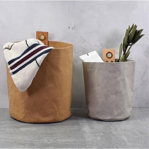 Washable Kraft Paper Storag Bag Folding Hanging Bags Reuse Flower Pot Cover Plants Flowerpot Bag Home Sundries Organizer Pouch