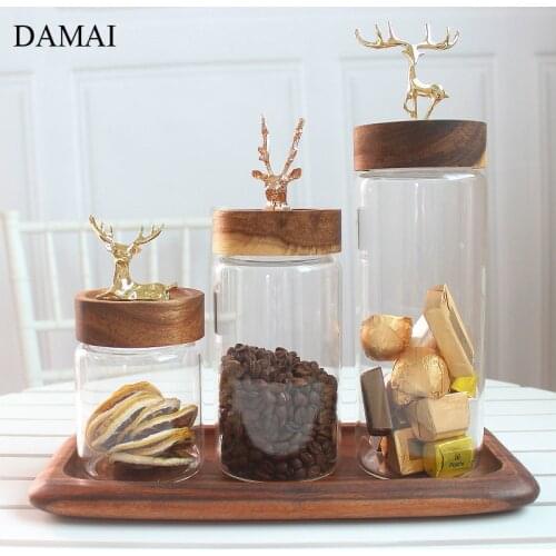 Golden Elk Glass Jars with Lid Decorative Candy Glass Bottle Dried Fruit Snacks Storage Jar Grain Dispenser Kitchen Organizer