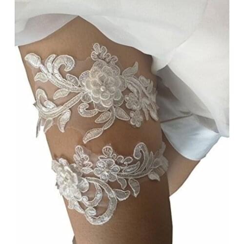 Wedding Garters Lace white Embroidery Floral Sexy Garters 2pcs set for Women/Bride Thigh Ring Bridal Leg Garter