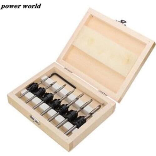 7pcs/ Set Countersink Drill Bit Drill Press Set Reamer Woodworking Tool 5 Flute Chamfer Carpentry Drill with 1PC Wrench