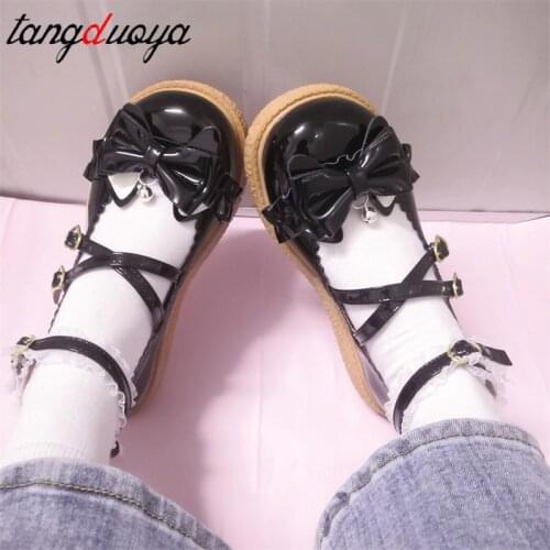 Sweet Bow lolita shoes Buckle Strap Mary Jane Shoes Woman Lace Low Heel Pumps Women Lolita Shoes Ladies students shoes girl