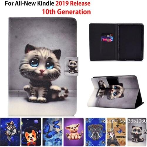 Cute Cat Smart Case for Amazon All-new Kindle 2019 10th generation Cover Funda Silicone PU Leather Stand Shell Skin Capa Coque