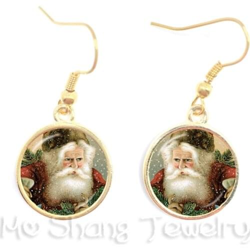 Spring Women Fashion Santa Claus Series Glass Cabochon Long Earrings For Women Jewelry Christmas Gift for her