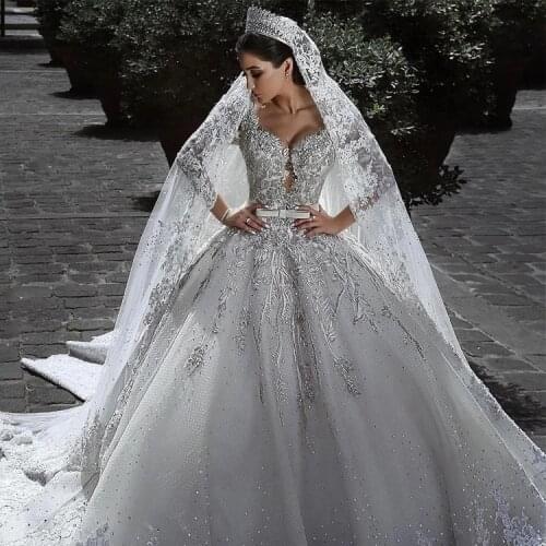 Video Robe De Mariee Hot Big Ball Gown Wedding Dresses Lace Wedding Dresses Vestido De Noiva Mariage Bridal Gown Luxurious