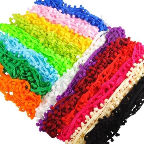 WHISM 20 Yards Fringe Beaded Pompom Trim Tassel Lace Ribbon Decorative Braid Trimming Pom Pom Fabric Sewing Accessories