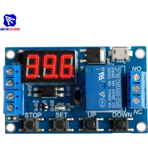 WS16 Switch Delay Time Relay Module Micro USB 5V LED Display Automation Cycle Delay Timer Control Board DC 6-30V 6V 9V 12V 24V
