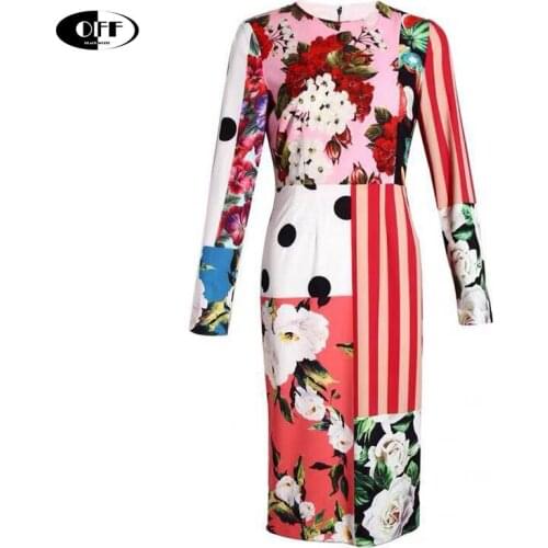 Runway Summer Autumn Fashion womens Dresses New WomenS Print Stitching Vintage Elegant Party Casual Midi Pencil Dress vestidos
