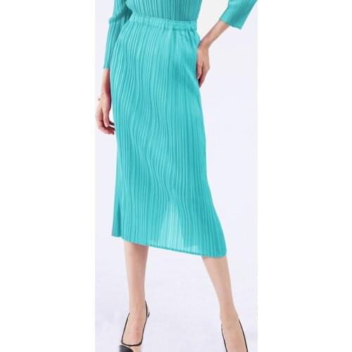 Miyake pleated casual woman skinny dress 2021 summer package hip skirt new slim and thin high waist elegant basic skirt
