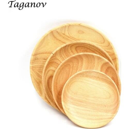 10 Pcs / Lot Round wooden plates and bowl for restaurant natural wood tray serving small large Japanese Saucer dishes and plates