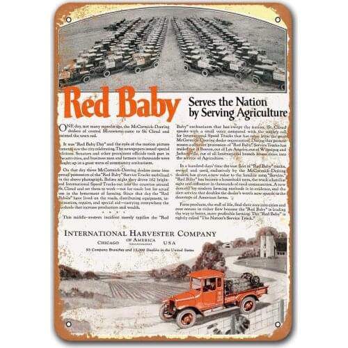 1923 International Harvester Red Baby Service Trucks Car Tin Signs Vintage, Sisoso Metal Plaques Poster Bar Man Cave Retro