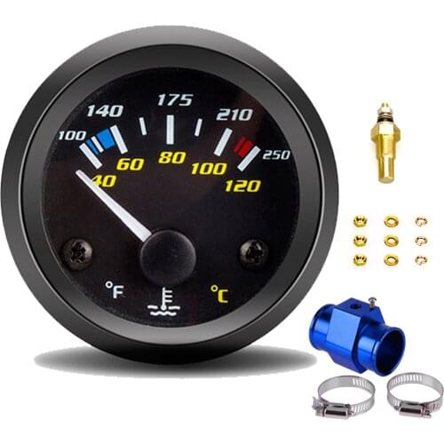 2” 52MM White Led Water Temperature Gauge 40-120 Celsius/100-250 Fahrenheit With Water Temp Joint Pipe Sensor Adapter 1/8NPT