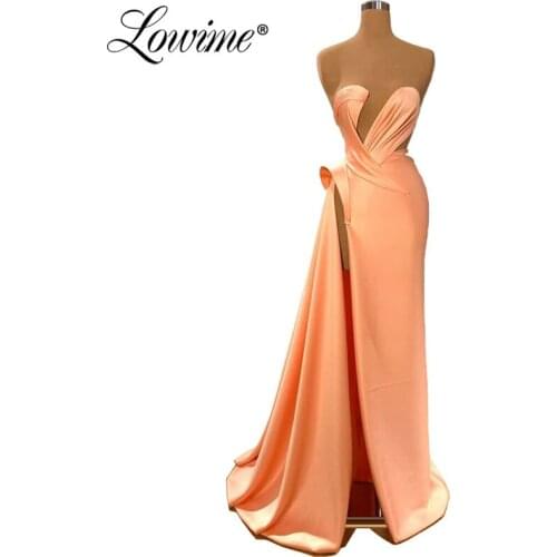 2020 Arabic Sexy Simple Evening Dress Mermaid Satin Prom Dresses Cheap Formal Party Dresses Reception Gowns Robe De Soiree