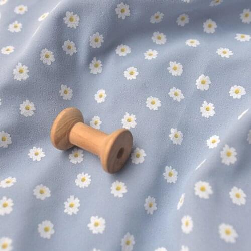 50*150cm Retro Light Gray Blue Small Daisy Imitation Linen Chiffon Fabric Summer Dress Handmade DIY Clothing Fabric