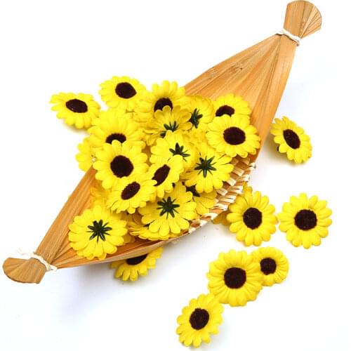 50pcs 2.5cm Artificial Flowers Silk Sunflower Daisy Flower Head For Hand Made Wedding Decoration DIY Wreath Fake Flowers