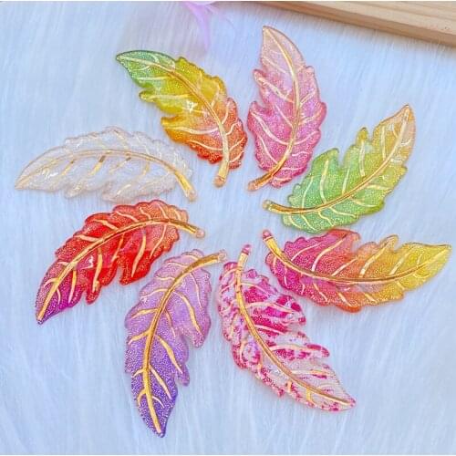 7pcs Resin Colorful leaf Flat back Rhinestone Colored feathers applique DIY Wedding 1 hole ornament craft