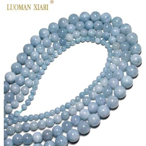 Free shipping 100% Natural Aquamarines Round Stone Beads For Jewelry Making DIY Bracelet Necklace4/ 6/8/10 /12 mm Strand 15.5