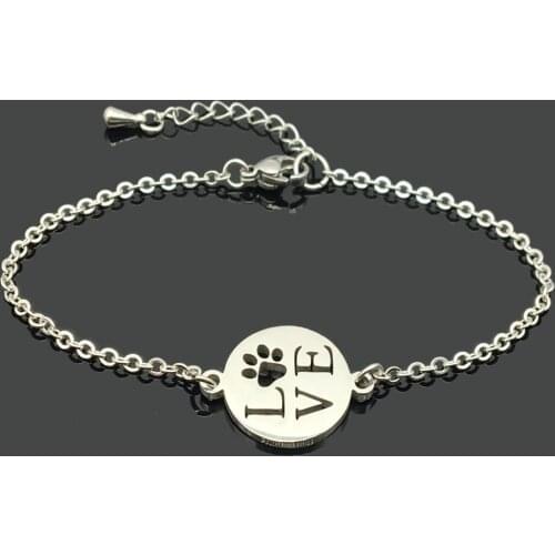 High Quality Love Pet Print Charm Stainless Steel Chain Bracelet Stainless Steel Animal Paw Pendant Chain Bracelet