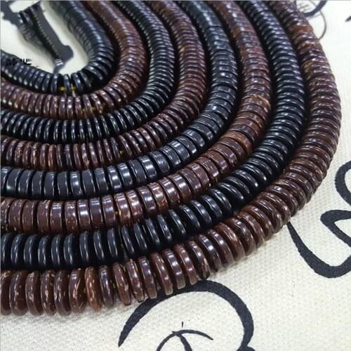 330pcs/lot 4 6 8 10 12 14 mm Natural Wood Coconut Shell Beads Flat Round Rondelle Spacer Bead for DIY Jewelry Making Findings