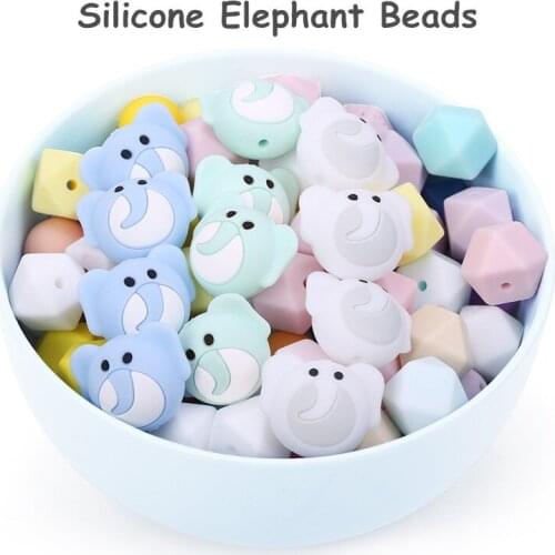 Chenkai 10PCS Silicone Elephant Teether Beads DIY Baby Shower Animal Cartoon Chewing Pacifier Dummy Sensory Toy Accessories