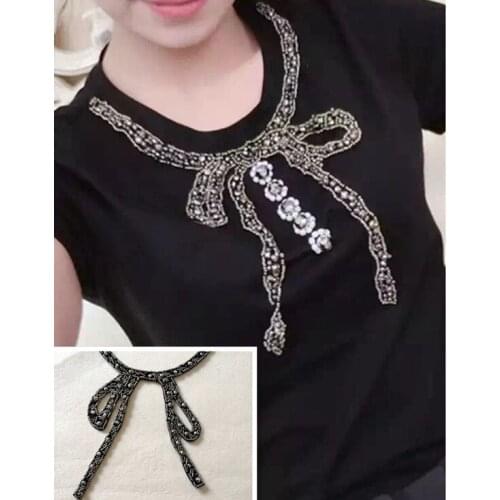 Black green collar butterfly tie diamond bee high-grade bag/hat/cloth decoration embroidery beaded applique patches for clothing