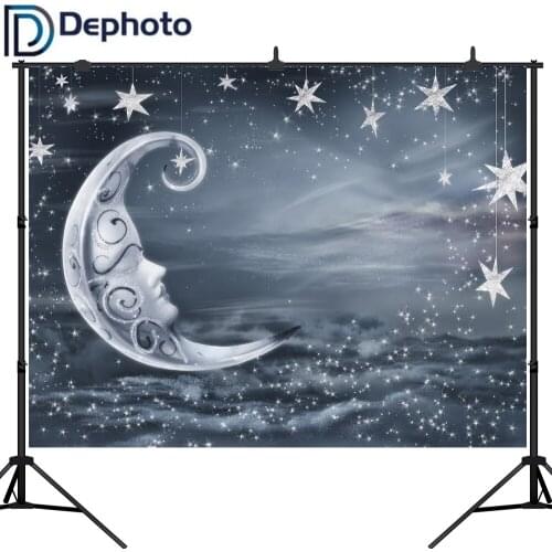 Dephoto Photography Backdrop Magic Silvery Moon Sky Stars Vloud Background Baby Child Photocall Photo Shoot Prop Photobooth