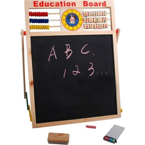 Children Wooden 2 in 1 Blackboard Magnetic Whiteboard Double Sided Drawing Writing Education Board Easel Marker Pen Chalk Toys