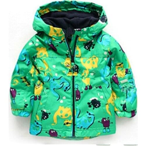 Children Autumn Winter Outerwear Clothing Boys Dinosaur Hooded Rainsuit Rain Jacket Baby Kids Sports Outing Coats Infant Wearing