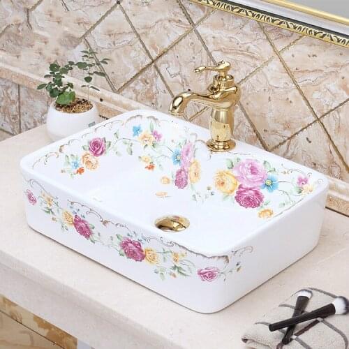 Jingdezhen factory directly art hand painted ceramic washbasin porcelain rectangular wash basin bathroom sinks