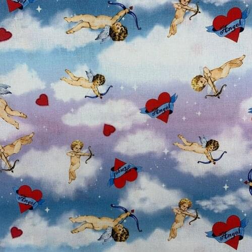 Beautiful Cartoon Love Heart Cotton Fabric Cupid Arrow/Angel Printing Cloth Patchwork Sewing Material Diy Baby Dress