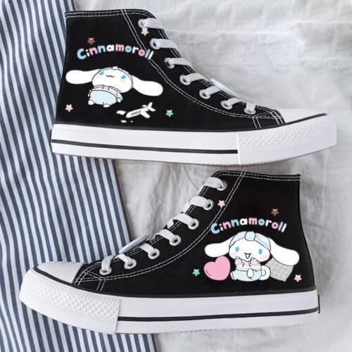 Anime Lolita Cinnamon Dog High Top Canvas Shoes Couple Sneakers Women Cartoon Graffiti Hand Painted Cute Kawaii Casual Shoes