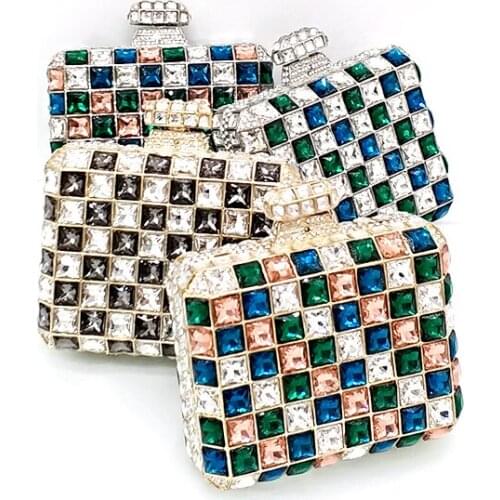 Classical women evening party handbag diamonds luxury clutches wallet square crystal purses vintage Bridal wedding party purses