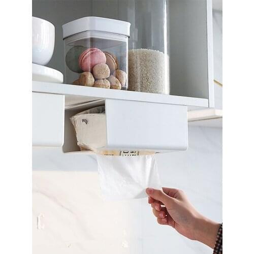 Tissue Storage Box Garbage Bag Storage Box Home Kitchen Bathroom Wall Hanging Plastic Storing Rack Storage Boxes